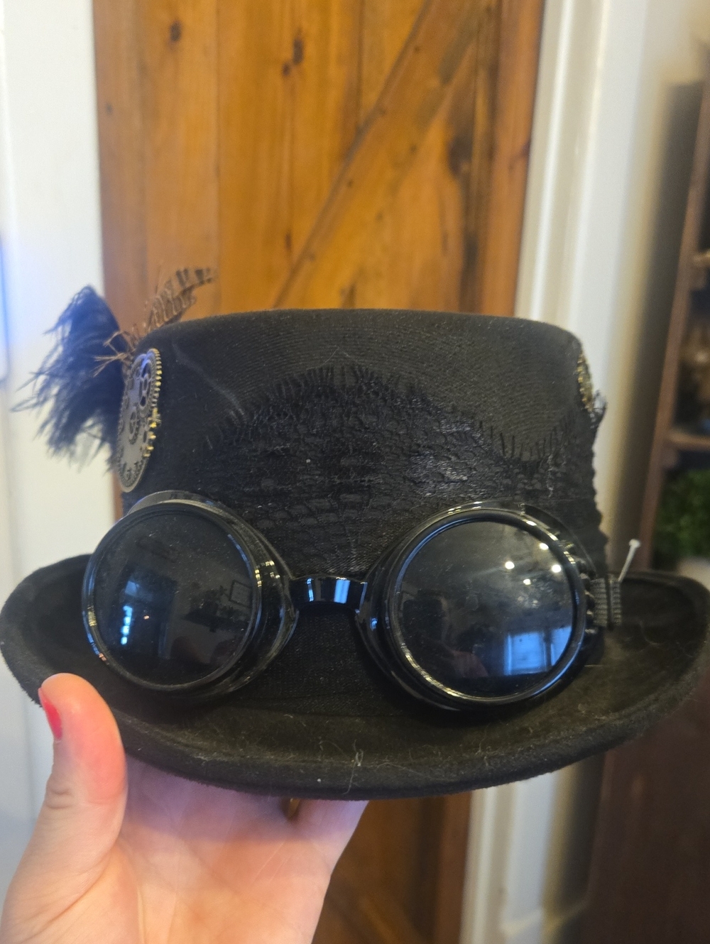 Steampunk Black Mini Top Hat with Goggles